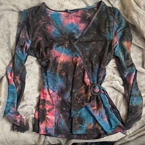 Reitmans Multicolor Tie-Dye Wrap Blouse